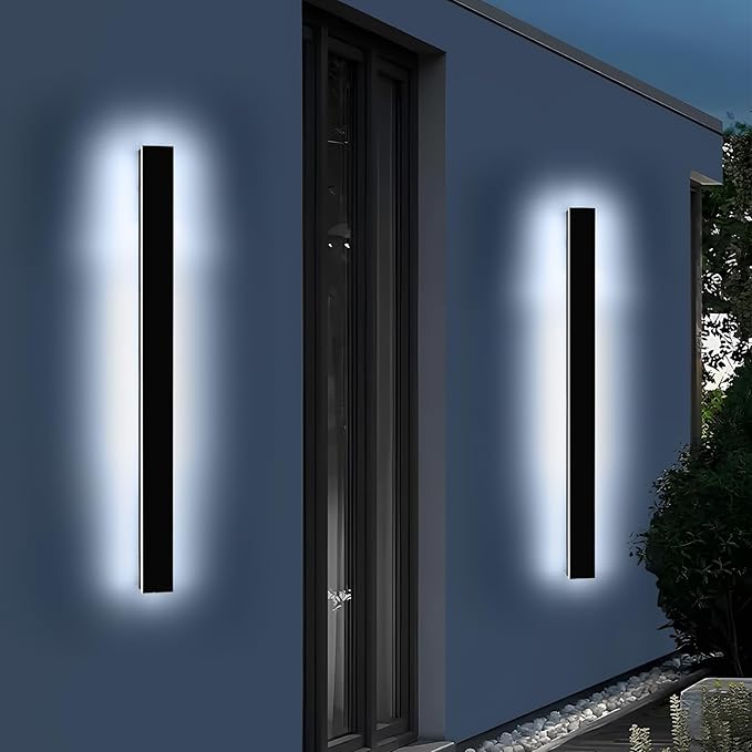 Mikeru 47.2inch Outdoor Wall Light Fixtures, 10%-100% Dimmable Black Exterior Wall Sconces, 3000k-6000k Acrylic Invisible Exterior Wall Light for Porch Modern Outdoor Wall Mount Lighting for House