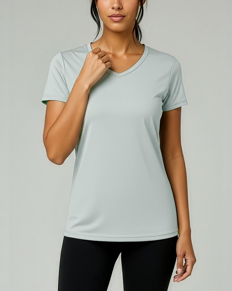 Real Essentials 5 Pack: Women's Dry-Fit Short Sleeve V Neck T Shirt Workout Fitness Yoga Top Tee (Available in Plus Size), Set 9, 1X