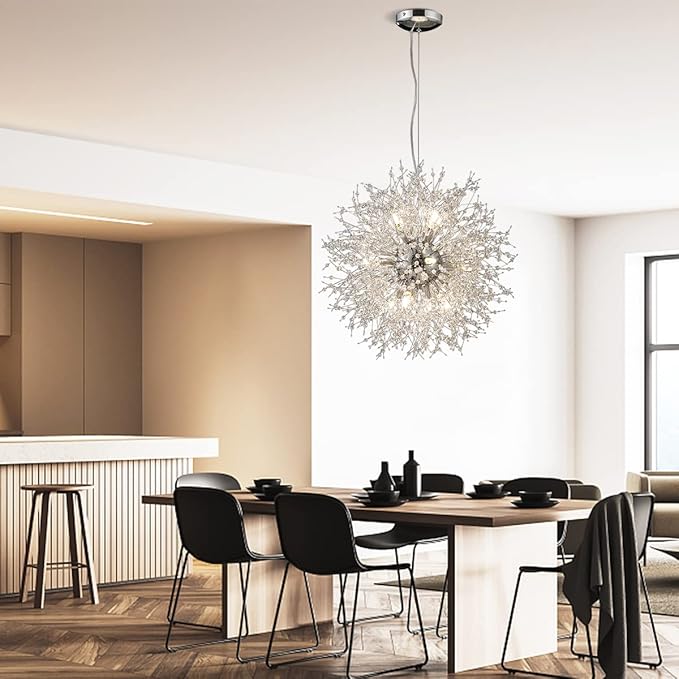 Fireworks Crystal Chandelier, 16-Light Modern Crystal Sputnik Chandeliers, 80W Chrome Dandelion Chandelier Light Fixtures for Living Room Bedroom Dining Room