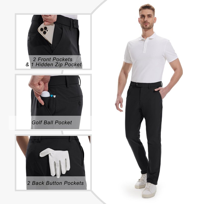 Hiwise Men's Golf Pants Stretch Dress Pants 30"/32"/34" Comfy Lightweight Casual Trousers Quick Dry Travel Pants with Pockets(Black, 33WX32L)