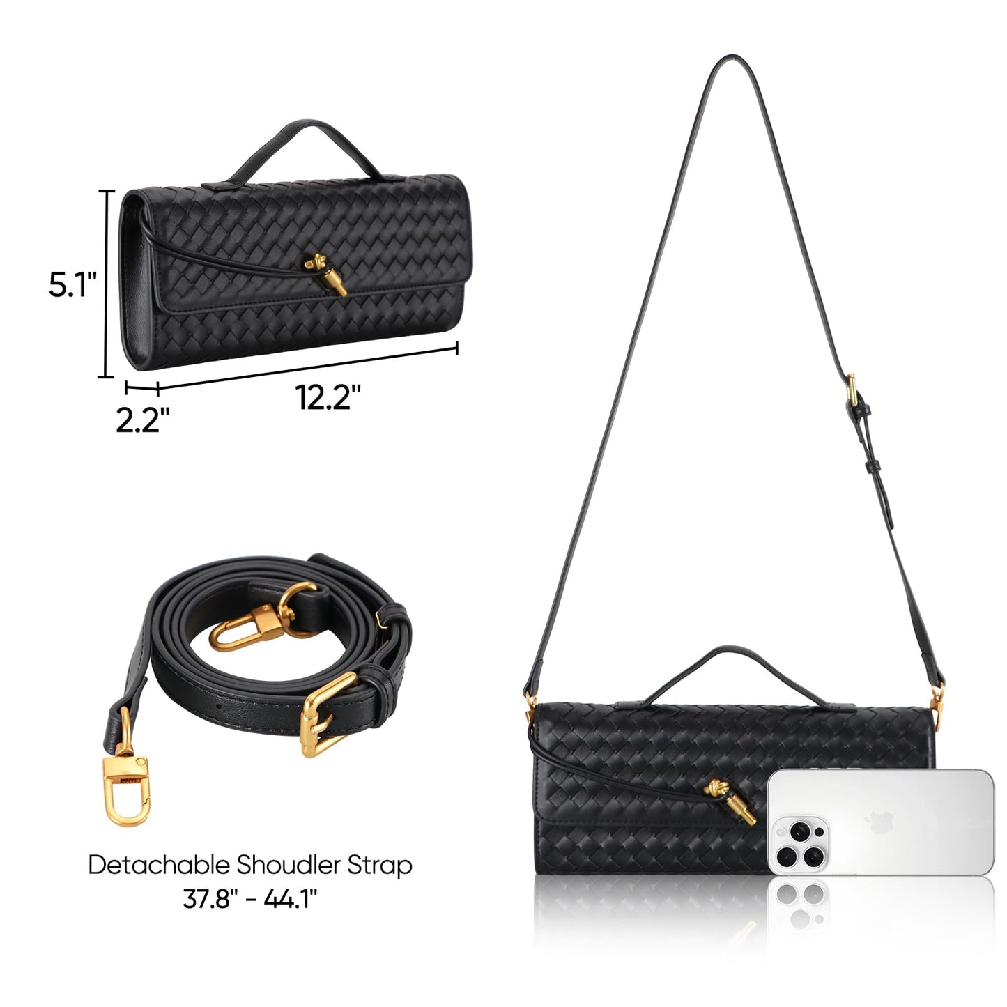 TYJONX Pu Leather Woven Purse For Women,Evening Clutch Purses for Women,Woven Bag with Metal Turn Lock for Party,Wedding