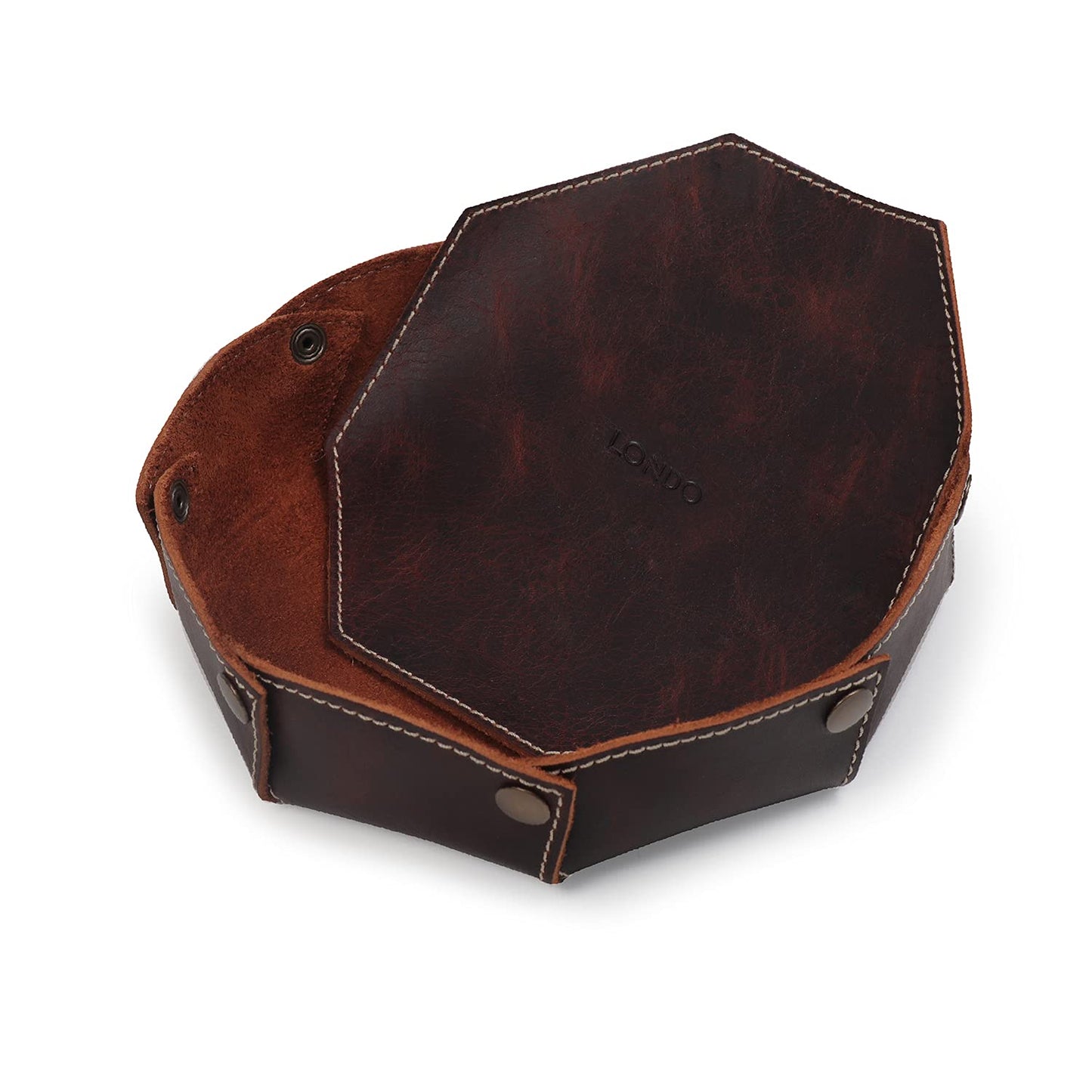 Londo Genuine Leather Round Tray Organizer - Practical Storage Box for Wallets, Watches, Keys, Coins, Cell Phones and Office Equipment