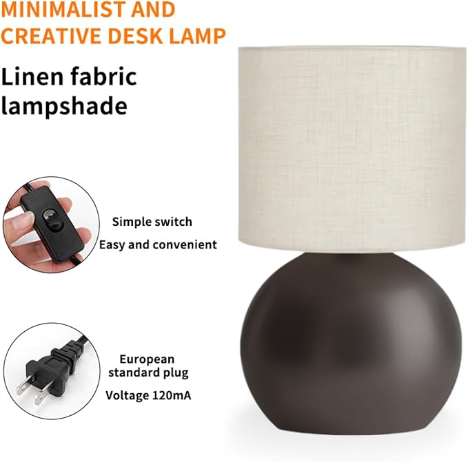 Small Table Lamp for Bedroom,Bedside Nightstand Lamp for Living Room,Minimalist Bedside Light lamp Set of 2, 10.4 Inch Desk Light for Bedroom, Living Room,Including Light Bulb（Brown）