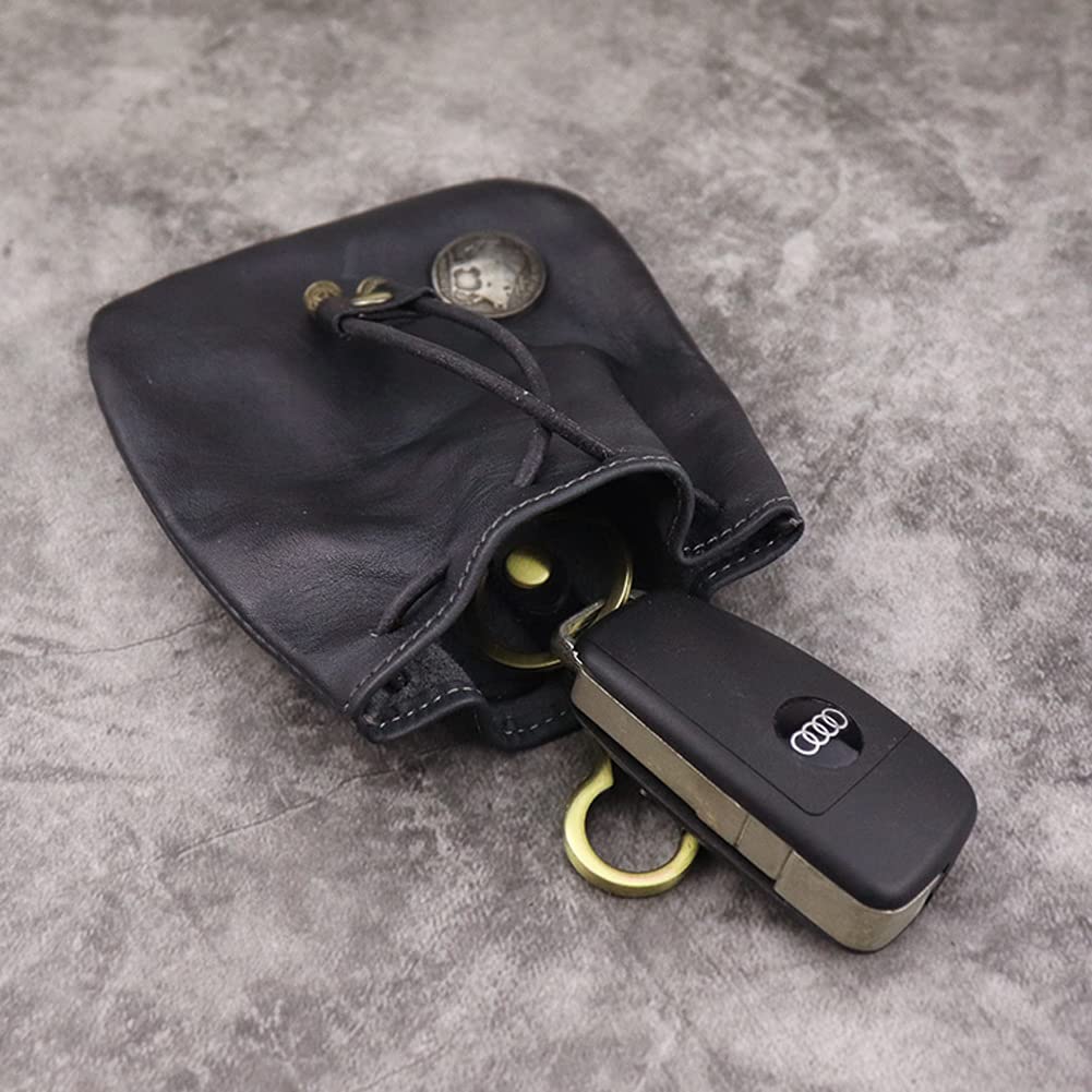 Wugebud 1 Pcs Leather Mini Medieval Pouch Keychain, Coin Organizer, Change Holder, Leather Drawstring Pouch for Men & Women