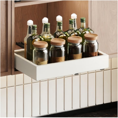 Fokyfok Pull out Cabinet Organizer,Width (11"-18") and Depth (10"-13") Expandable,No Drill Adjustable Slide out Drawers for Pantry,Adhesive Roll out Shelves Short,for upper cabinet,White