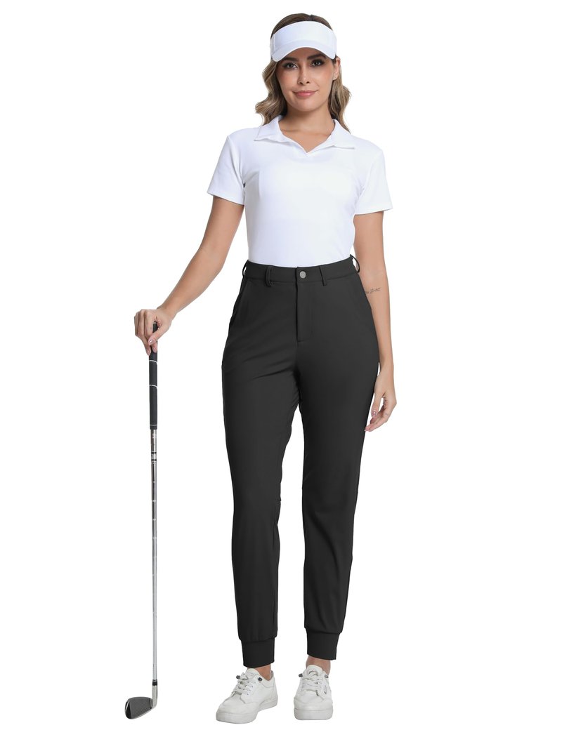 CFRTMTBB Women's Golf Joggers Pants with Belt Loops Stretch Travel Work Slacks Bussiness Ankle Dressy Casual Sweatpants (Black,L)