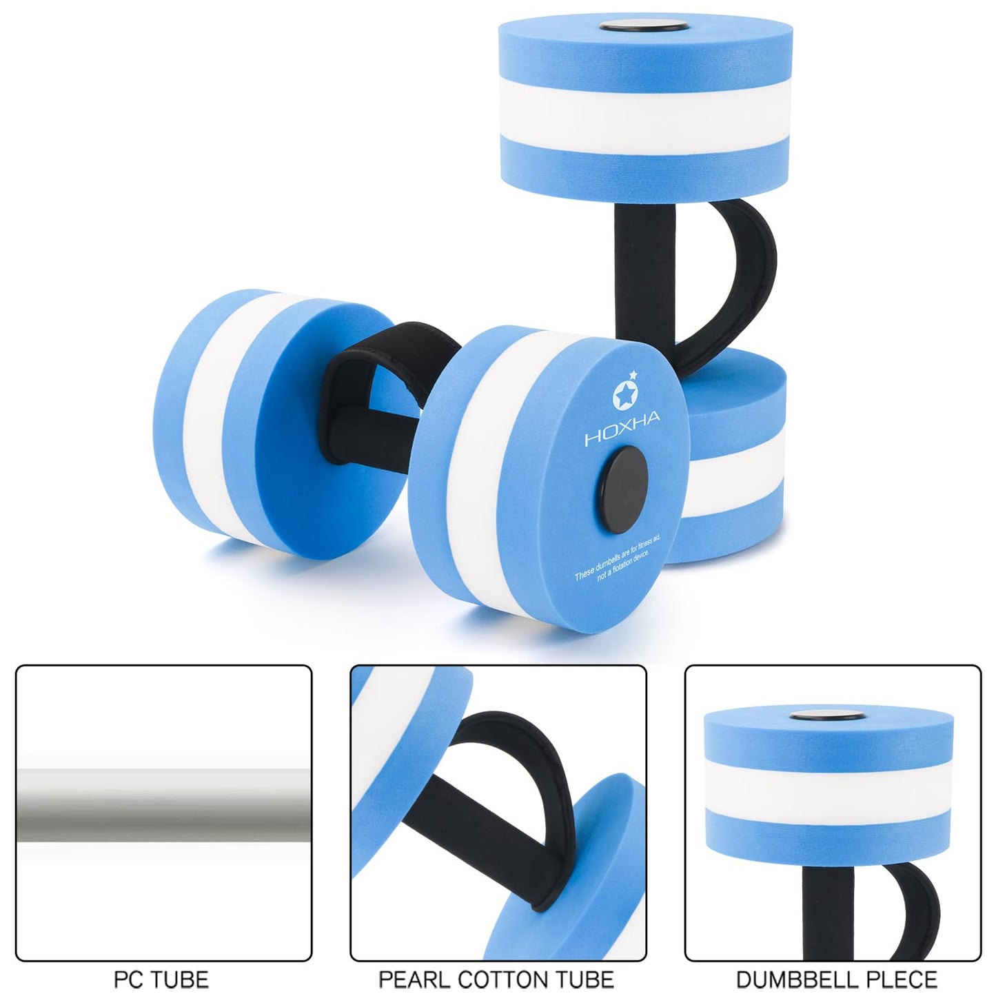 Water Dumbells, Aquatic Exercise Dumbell Set of 2 Water Aerobic Exercise Foam Dumbbells Pool Resistance Water Fitness Equipment for Weight Loss (Blue)