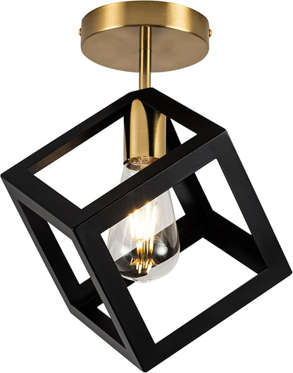 Modern Flush Mount Ceiling Light Fixture, Metal Frame Light Fixture,Black and Gold Finish, 9x9x13inches,for Entryway Porch Hallway Stairway Garage Living Room Dining Room Balcony