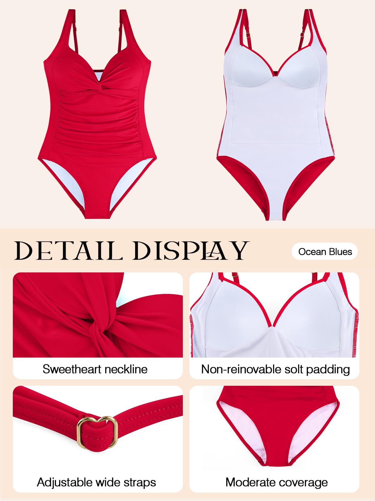 Ocean Blues Women's Red Slimming One Piece Swimsuits Tummy Control Bathing Suit Supportive Shaping Swimwear for Women Size X-Large