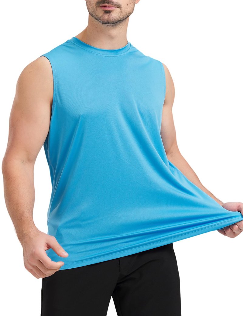 Upocool Men's UPF 50 Swim Tank Tops Workout Running Sleeveless Dry Fit UV Protection Rash Guard Muscle Tees Blue 3XL