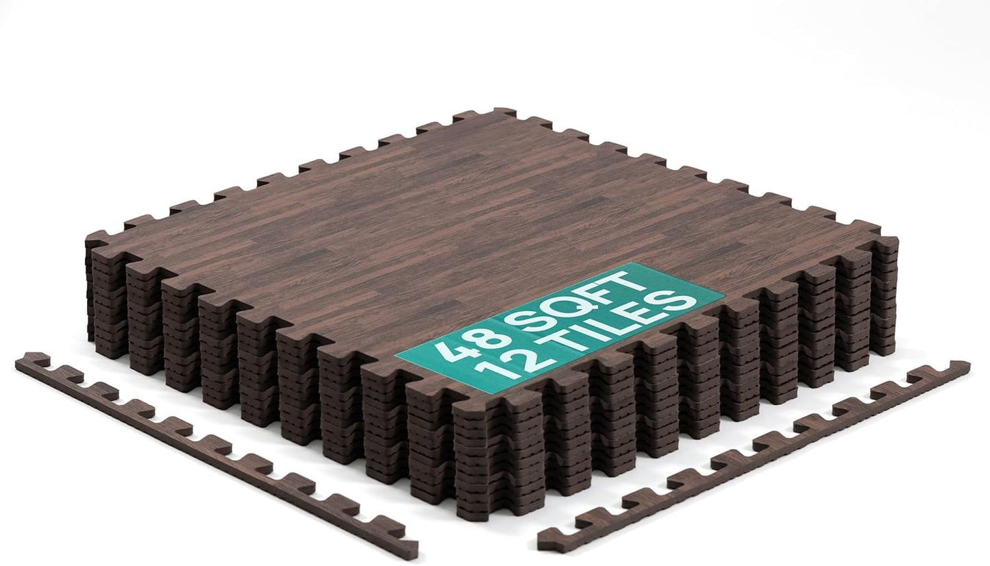 Yes4All EVA Interlocking Mats, Puzzle Floor Tiles, Foam Floor Padding with Border for Furniture, Home Space, Living Room, Garage 48 SQFT