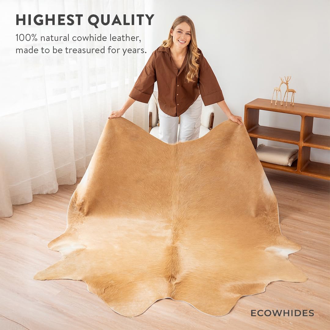 ecowhides 100% Genuine Brazilian Cowhide Rug - Beige - Luxury Cowskin Leather Area Rug Décor 7 x 6 feet