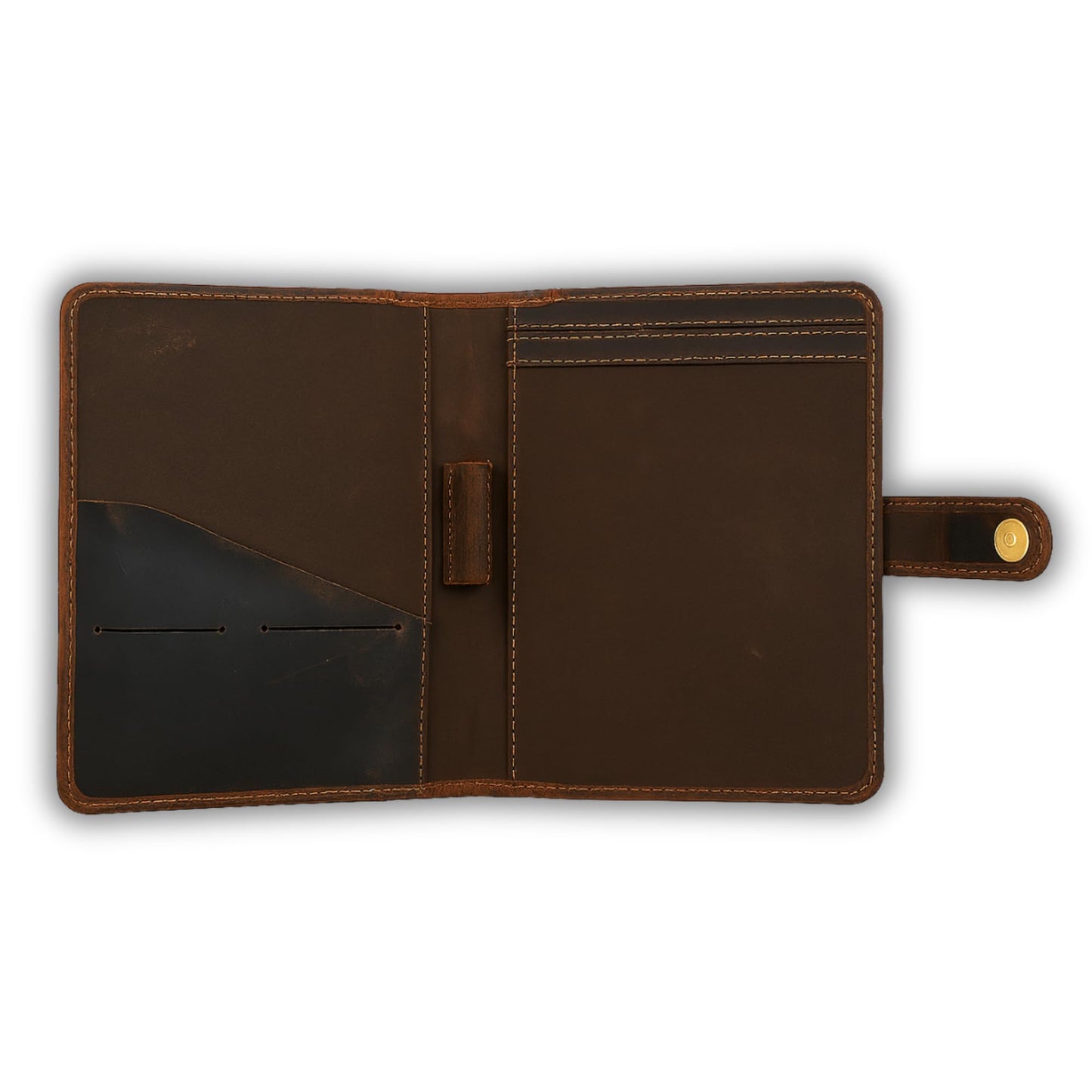 PavinCrafter Brown Leather Junior Padfolio 5x8, Small Bifold Business Portfolio Folder for Men & Women, Compact Legal Pad Holder with Pen Loop, Card Holder with Document Pocket, Interview Organizer