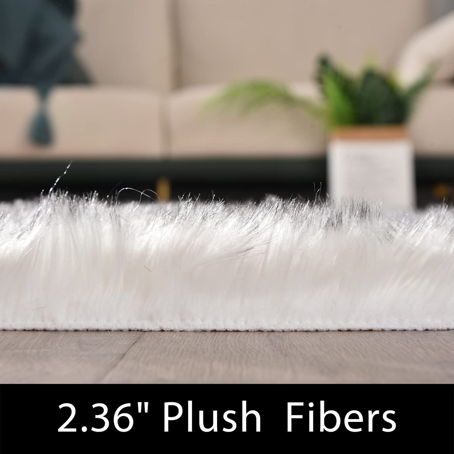 Latepis White and Grey Tips Faux Fur 8'10"x11'10" Area Rug, Soft Plush Faux Fur Sheepskin Rugs for Living Room, Washable Fluffy Rug for Living Room, Luxury Room Decor, Rectangle