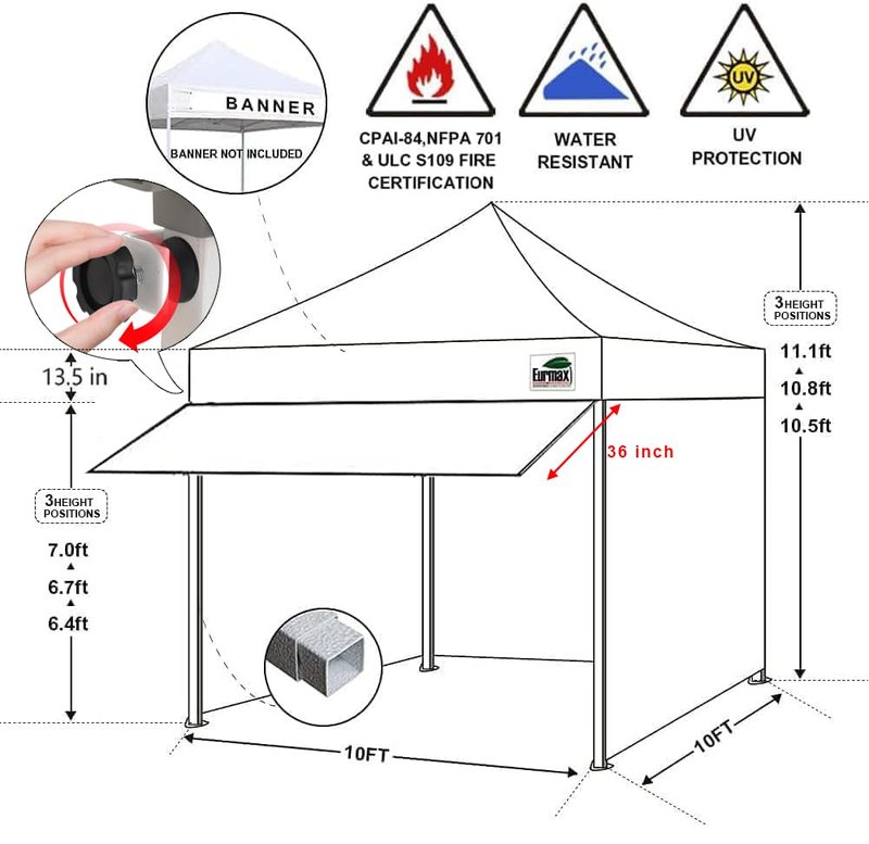 Eurmax USA 10x10 Pop Up Canopy,Commercial Tent with Patented No-Tip Rolling Bag,30sqft Extension Awning & 4 Zippered Removable Walls,UV & Water Resistant,Heavy Duty Instant Shelter Gazebo,White