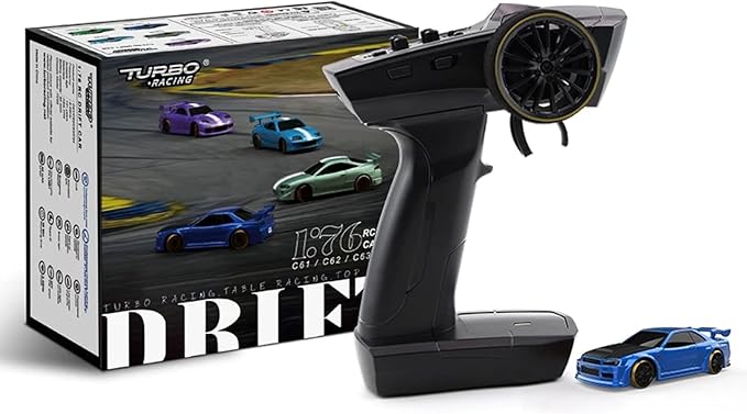 1:76 Turbo Racing Scale RC Sport Car Table Racing Remote Control Mini Model Car Full Proportional RTR Kit Toys (C64 Blue)