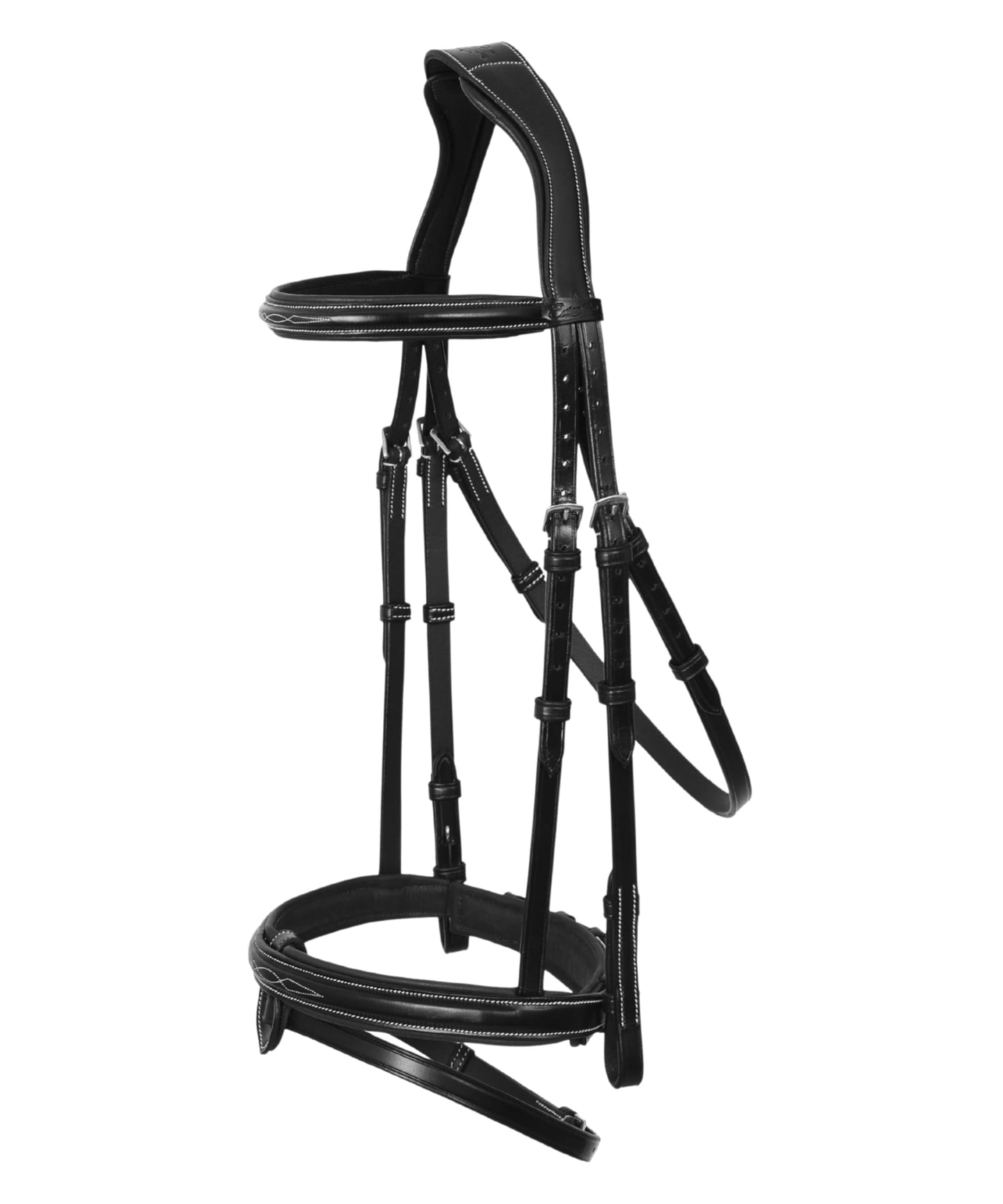ExionPro Anatomical Snaffle Jumping Bridle for Horses with Removable Flash Noseband & Rubber Reins– Premium Vegetable-Tanned Leather, SS Buckles, Padded MonoCrown, Designer Stitching