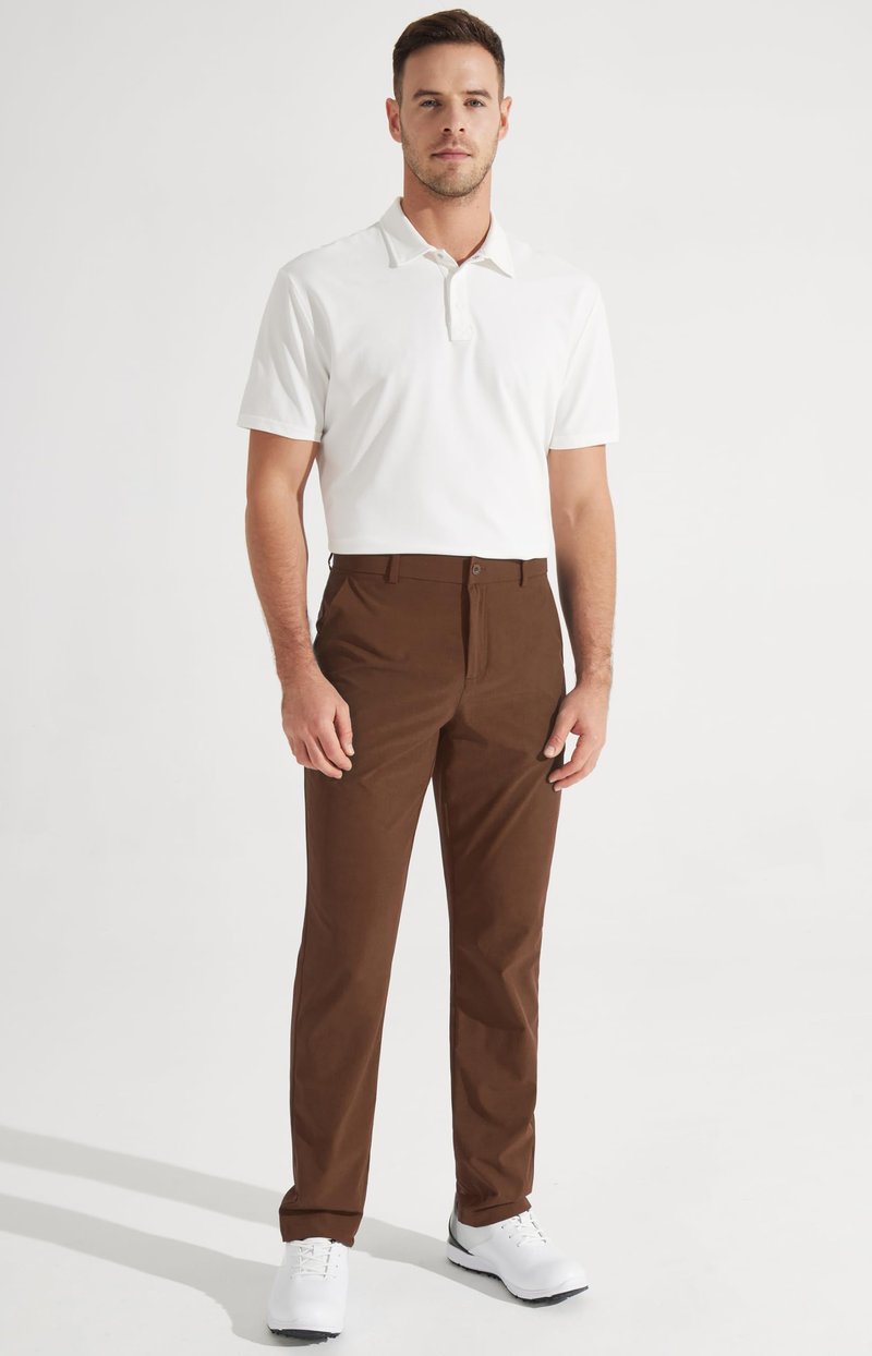 Libin Men's Dress Pants 32" Comfy Business Casual Golf Pants Quick Dry Lightweight Clothing for Men Travel Vocation Work Trousers Water Resistant, Light Coffee, 33W x 32L