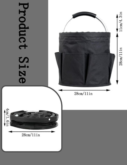 CIHTL Cleaning Caddy with Handle, Cleaning Products Organiser, Foldable Storage Basket, Large Supply Organiser 17L with 6 Pockets, Portable Cleaning Caddy for Home & Garden (Black)