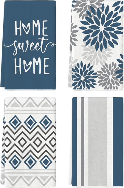 Artoid Mode Blue Grey Stripes Home Sweet Home Boho Winter Kitchen Towels Dish