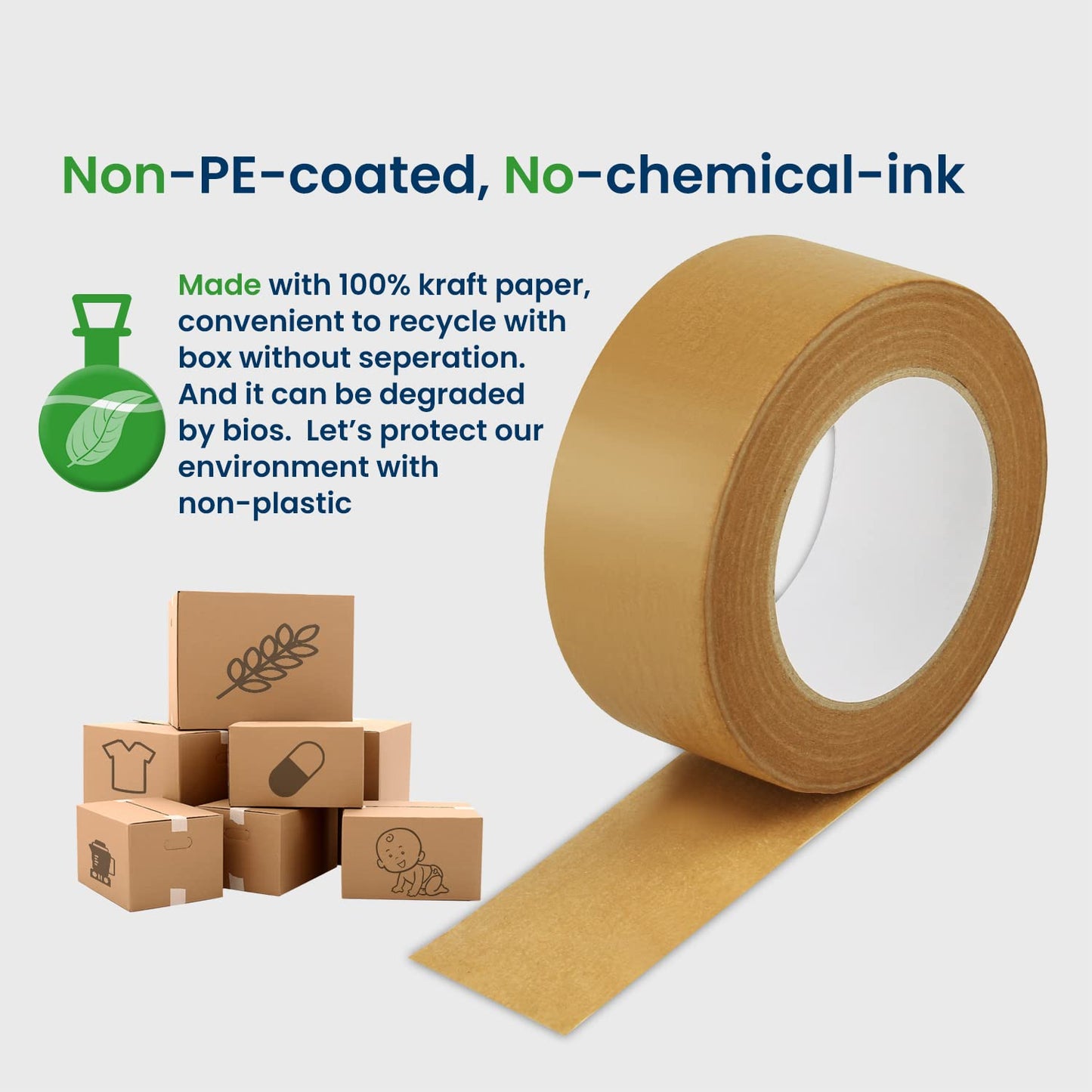 Lichamp Kraft Packing Tape, Brown Kraft Gummed Tape for Packing Boxes, Shipping Cardboard and Carton Sealing, 6 Rolls x 2 inch x 55 Yard x 7 mil, B206BN