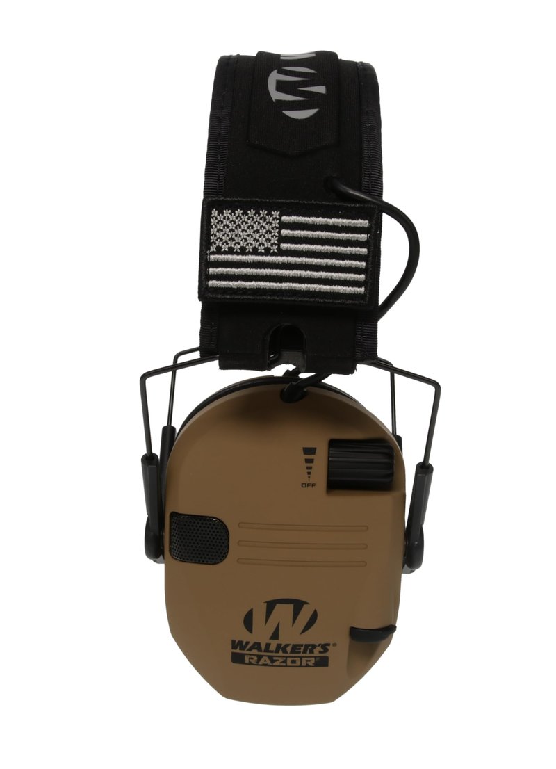 Walker's Razor Slim Electronic Earmuffs Ultra Low Profile Compact Design Adjustable Range Shooting Hunting Hearing Protection, Battle Brown - Patriot Series