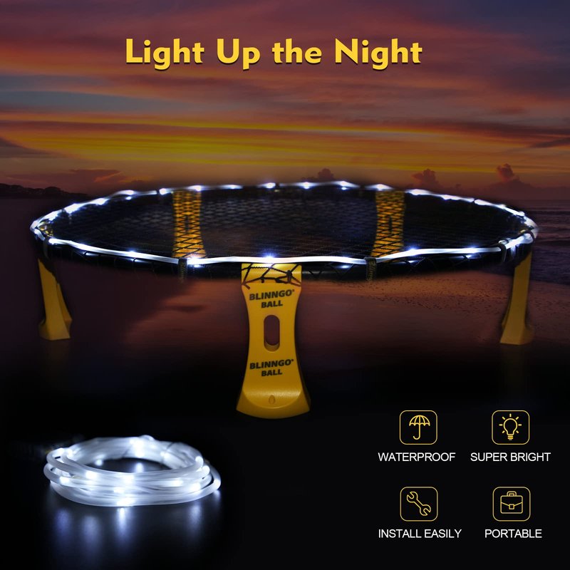 Blinngo Roundnet Game Set with 3 Balls and Strip Light (ONLY for Pro Kit) - Roundnet Game for Outdoor Indoor Lawn Beach Backyard and Park