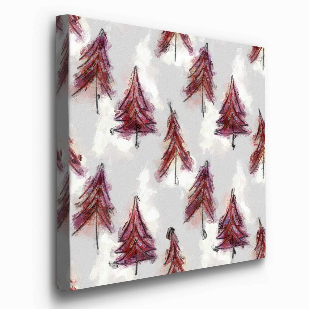 Renditions Gallery Christmas Tree Forest (Red) Wall Art, Cute Winter Artwork, Festive Holiday Patterned Decor, Premium Gallery Wrapped Canvas, Ready to Hang, 10 in H x 10 in W, Made in America