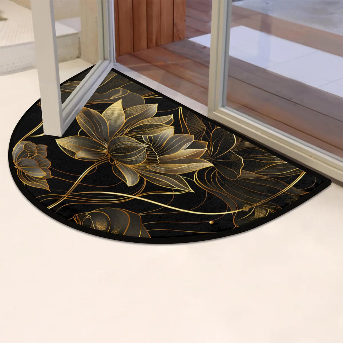 Lotus Golden Half Round Door Mat Semi Moon Rug Fireplace Carpet Area Rugs