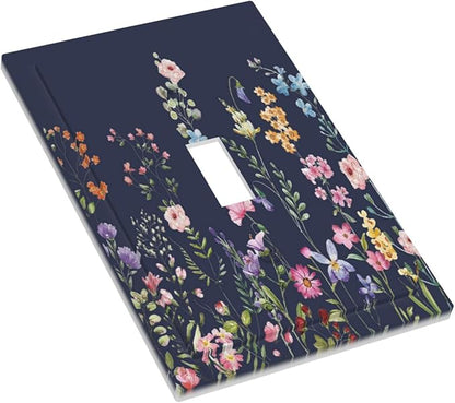 Rustic Wild Floral Darkground Vintage Watercolor Flower 1 Gang Light Switch Covers Decorative Unique Single Toggle Wall Plate Switchcover Electrical Switchplate for Bedroom Decor