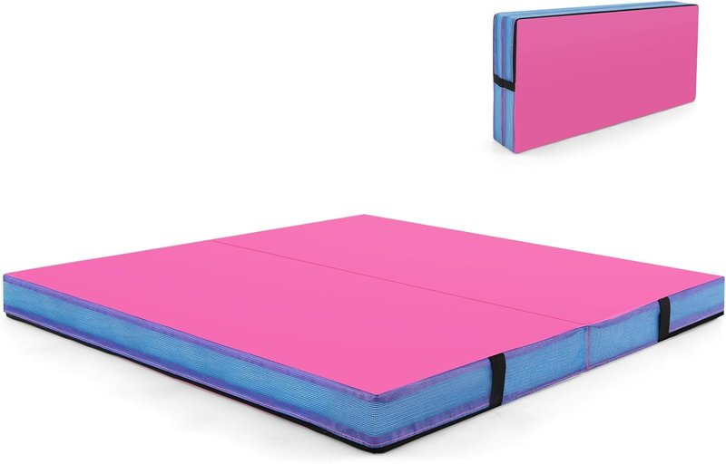 Goplus Thick Folding Gymnastic Mat - 4" Bi-Fold Fitness Mat with Carrying Handles & PU Leather Cover | Ideal for Home Gym Workouts