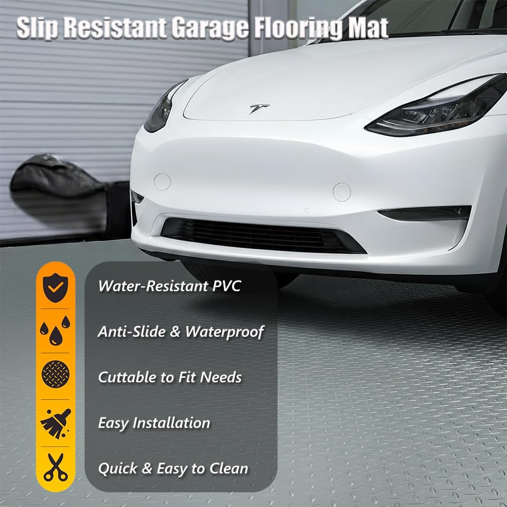 LITA Garage Floor Mat, PVC Flooring Roll Thickened Garage Mats, Heavy Duty Parking Mat Waterproof Nonslip Floor Protector for Car, Trailer, SUV, Basement, Gym (Grey) (7 Feet x 15 Feet)