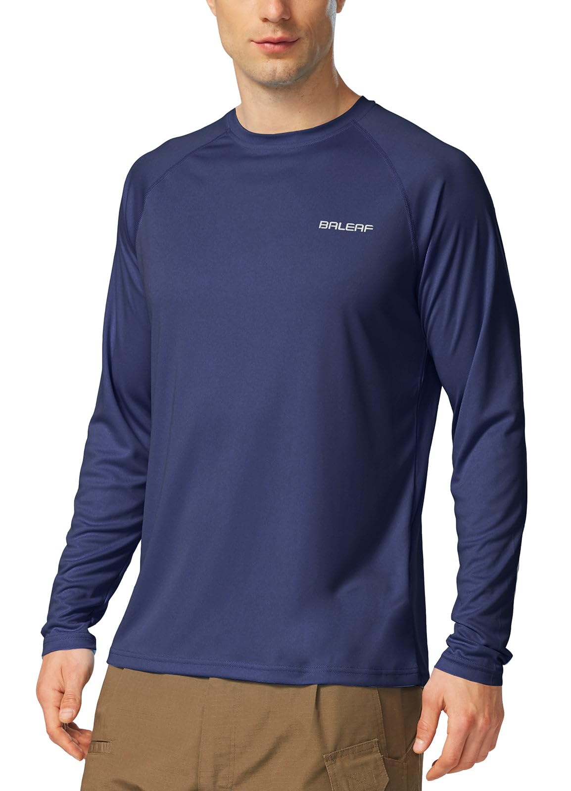 baleaf Mens UPF 50+ Sun Protection Shirts Long Sleeve Rash Guard, Quick Dry 4-Way Stretch for Fishing Swimming Surfing 01-Bluish Violet L
