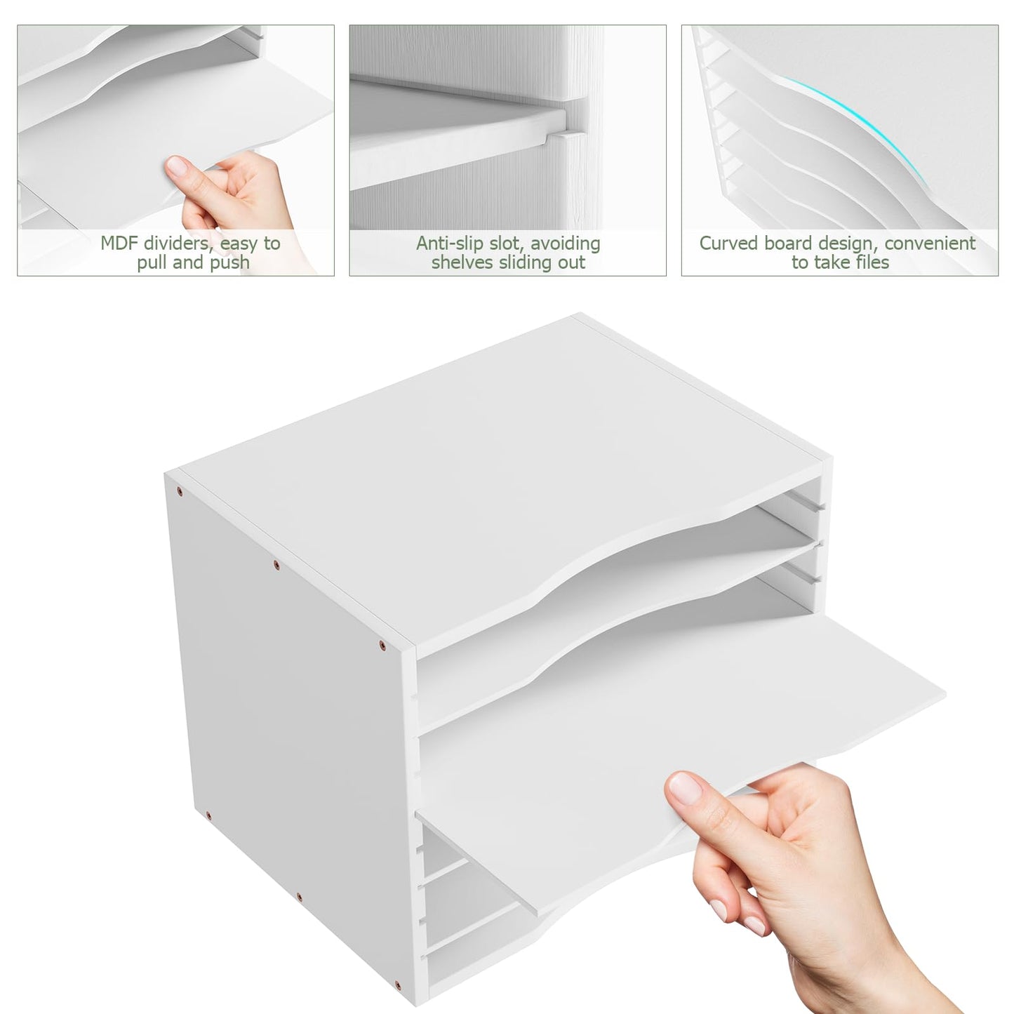 Bamjoy Bamboo 5 Tier Desktop Organizer, Paper Organizer Mail Sorter, File Holder Letter Document Storage with Adjustable Shelves for School Home Office, White