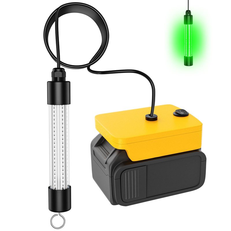 Underwater Fishing Light Compatible for Dewalt 20V Battery，LED Green Light for IP68 1300 Lumens Fish Attracting, Night Fishing for Docks Boats or Kayaks(no Battery)