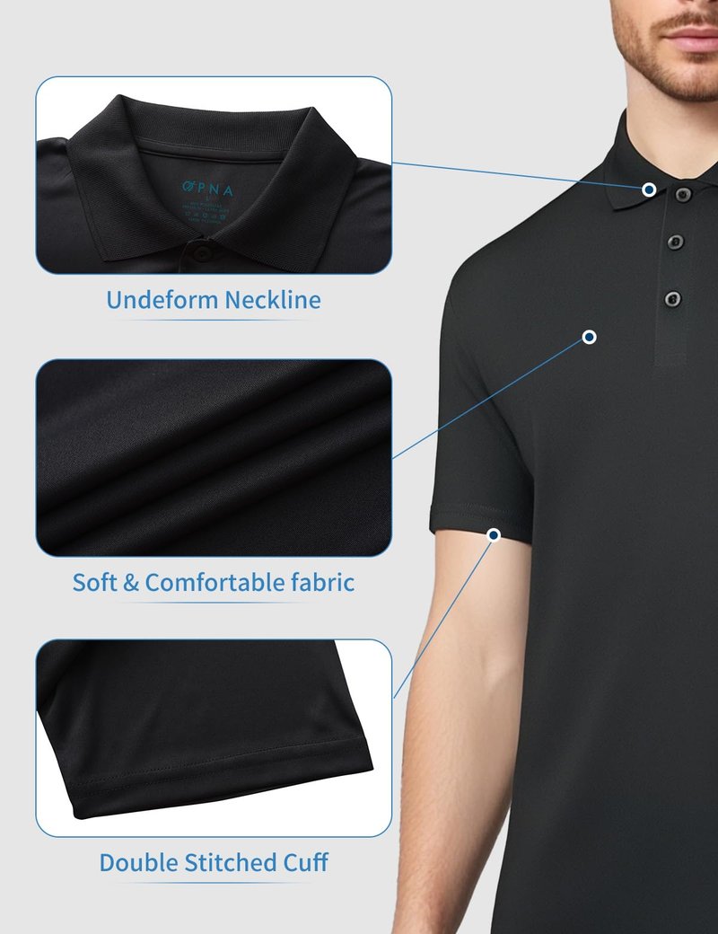 Opna Golf Shirts for Mens Regular, Big and Tall Size Golf Polos Dry Fit Shirts Short Sleeve (Black)
