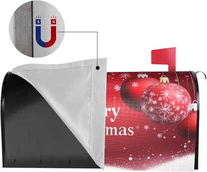 Festive Magnetic Mailbox Cover Xmas Christmas Ball Pattern Outdoor Mailbox Protector Holiday Seasonal Decorative Garden Yard Home Large Size 25.5 x 21 Inch