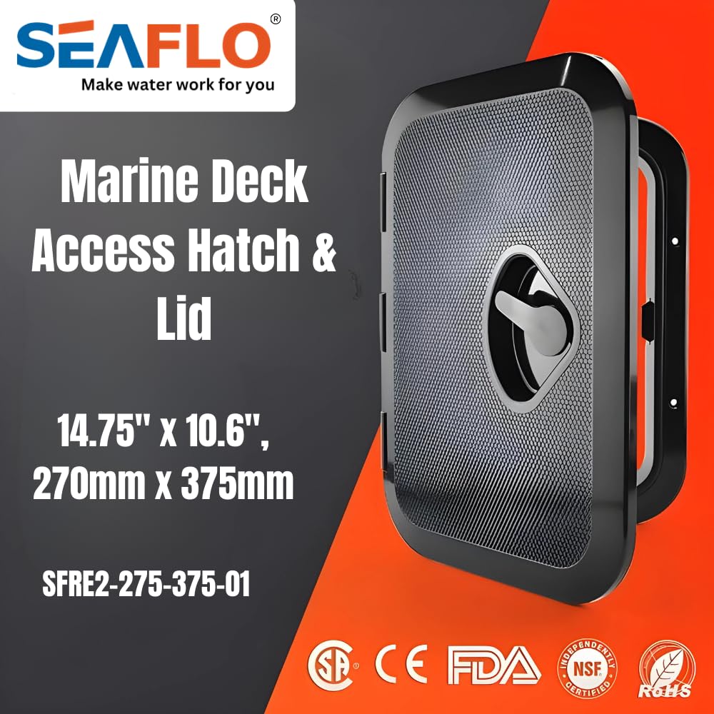 SEAFLO Marine Boat Deck Rectangular Access Hatch - 10.63" x 14.76" (270mm x 375mm) 180° Opening Lid, Non-Skid, Corrosion and UV Resistant, 4-Year Warranty! (Black, Standard)