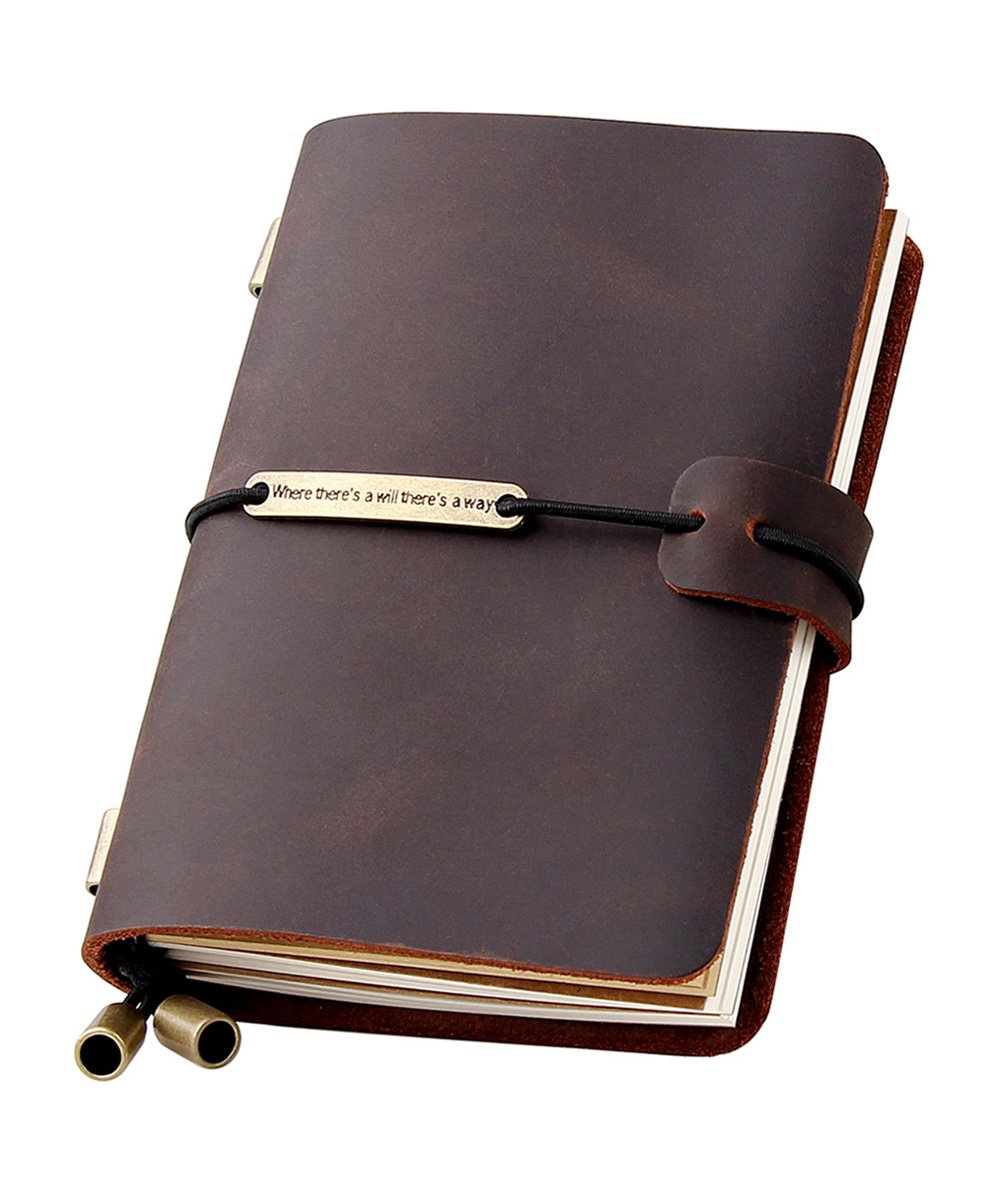 Robrasim Refillable Handmade Travelers Notebook, Leather Travel Journal Notebook for Men & Women, Perfect for Writing, Gifts, Travelers, Small Size 5.2" x 4" Inches - Coffee