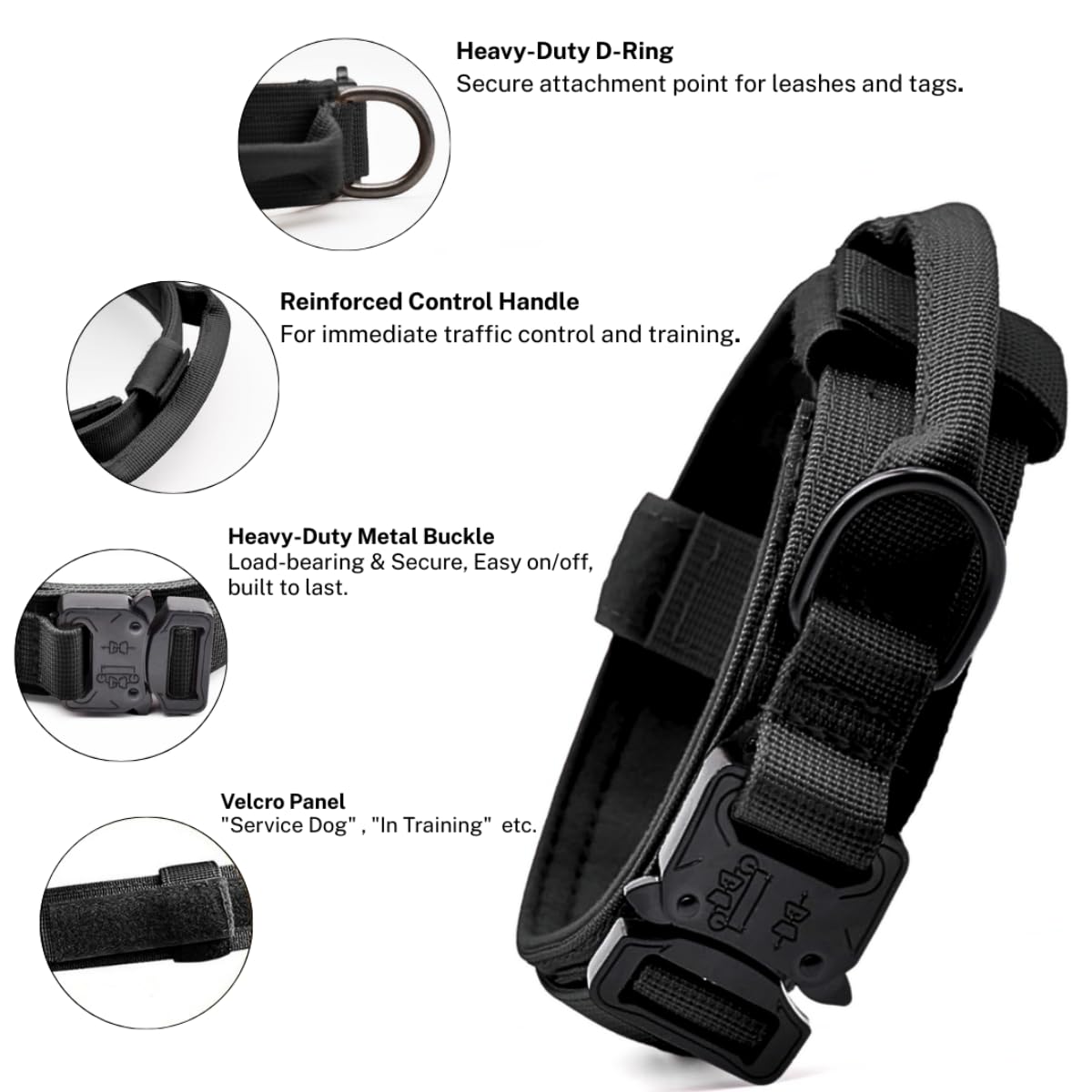 Tactical Dog Collar for Medium Large Dogs, Military Grade Nylon K9 Collar with Control Handle, Heavy Duty Metal Buckle, AirTag Holder & Patches, Adjustable for Training Walking Hiking（L）