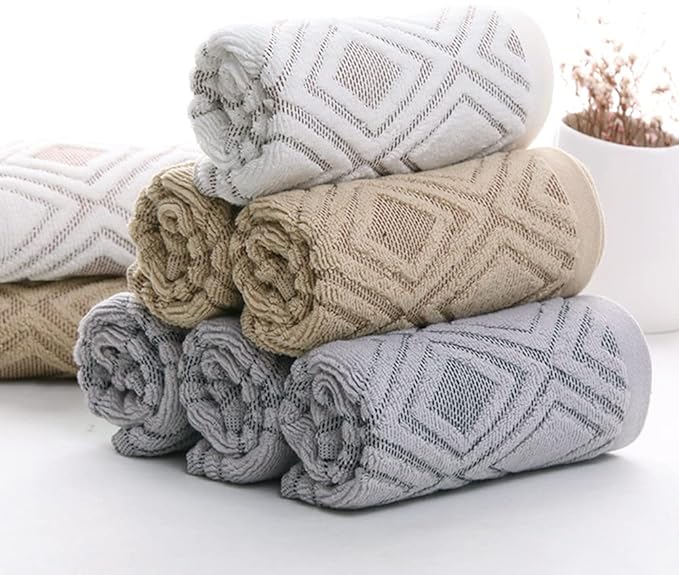 Pidada Bath Hand Towel Set of 3 Diamond Pattern 100% Cotton Absorbent Soft