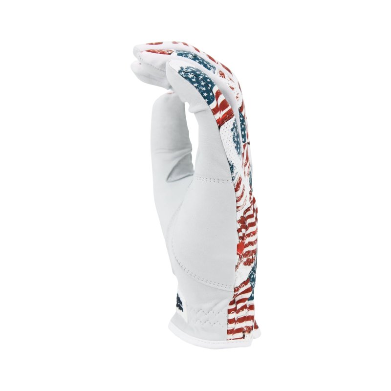 MULLIGAN HOOLIGAN® Men's Golf Glove | Premium Cabretta Leather & Mesh, Breathable Moisture-Wicking Comfort, Unique Standout Design for Men & Women (Patriotic USA Flag, Large, Worn On Right Hand)