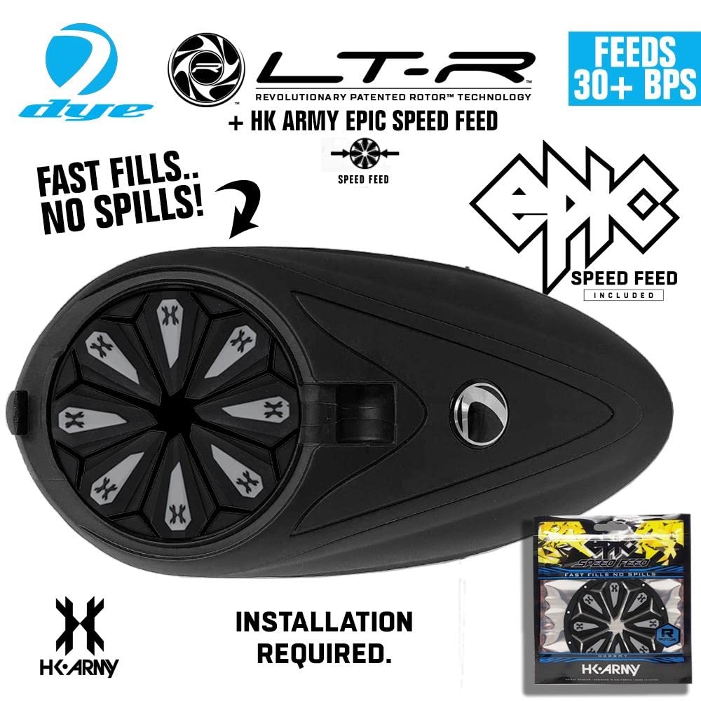 Maddog Dye LT-R Electronic Paintball Loader with HK Army Epic Speed Feed and HPA Paintball Tank Fill Nipple Protector Accessory Package - Black LT-R + Stealth SF