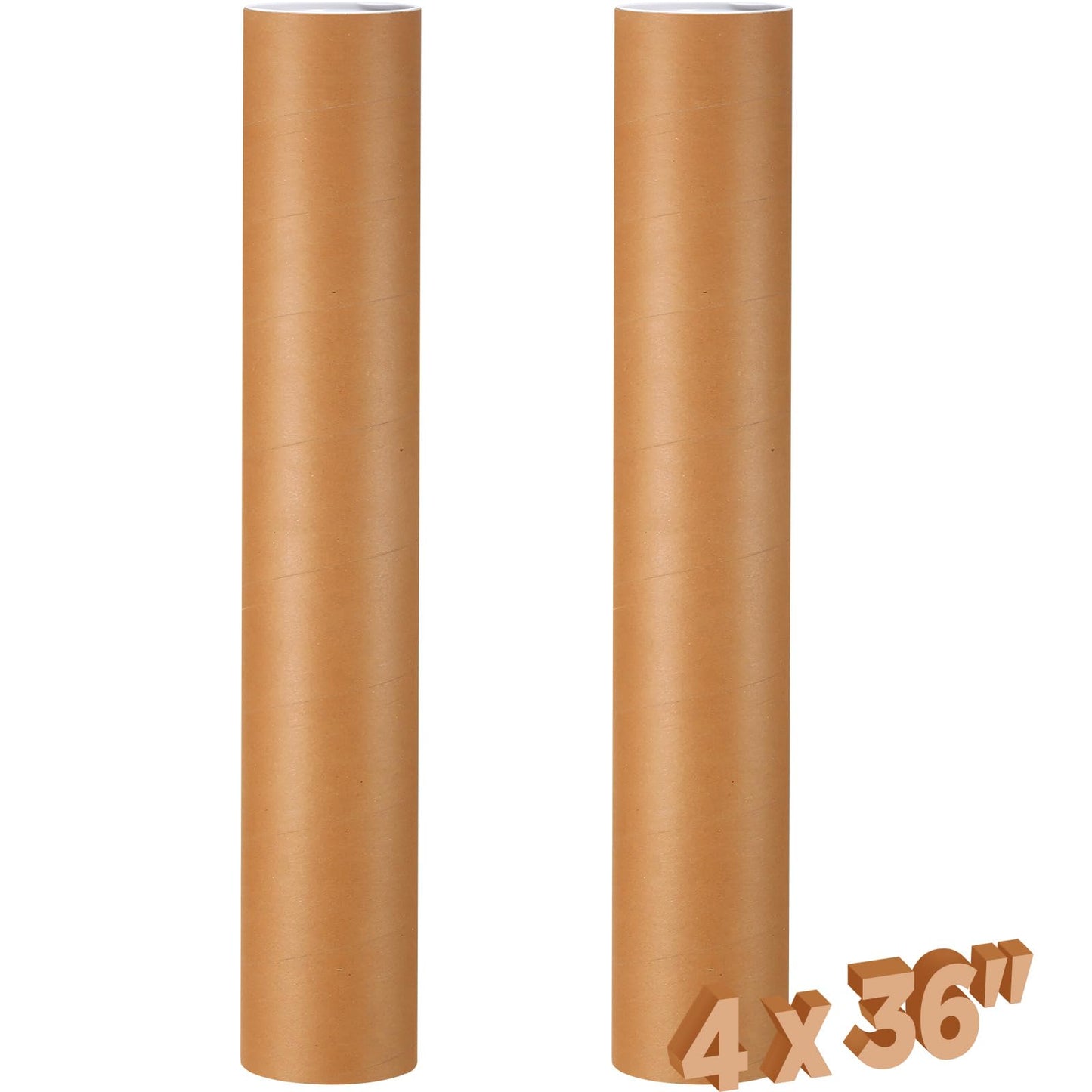 Dunzoom 2 Pack 4 x 36 Inch Mailing Tubes 0.12" Thick Kraft Paper Poster Tube with Plastic Caps for Mailing Storing Rolled Goods Storage of Art Craft Document