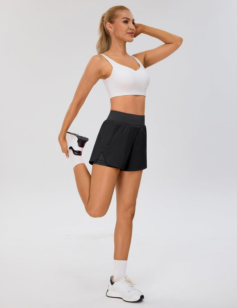 BMJL Womens 2 in 1 Running Shorts with Zip Pockets 3" Quick Dry High Waisted Gym Workout Shorts with Liner