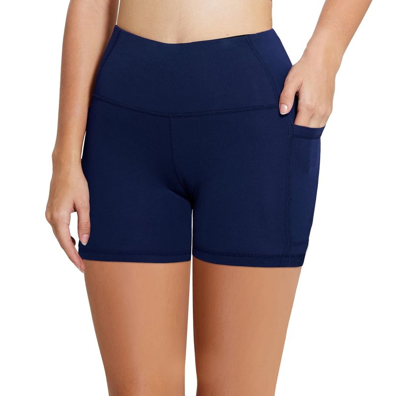 baleaf Workout Shorts Women 5" Biker Yoga Gym Spandex Running Volleyball Compression Tummy Control Short with Pockets Navy Blue XL