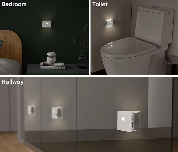 Wyze Lifestyle Rechargeable Night Lights with Dusk to Dawn & Motion Sensors, Warm & Soft White Stair Lights for Bathroom, Hallway, Linkable, Magnetic Mount, 9 Pack