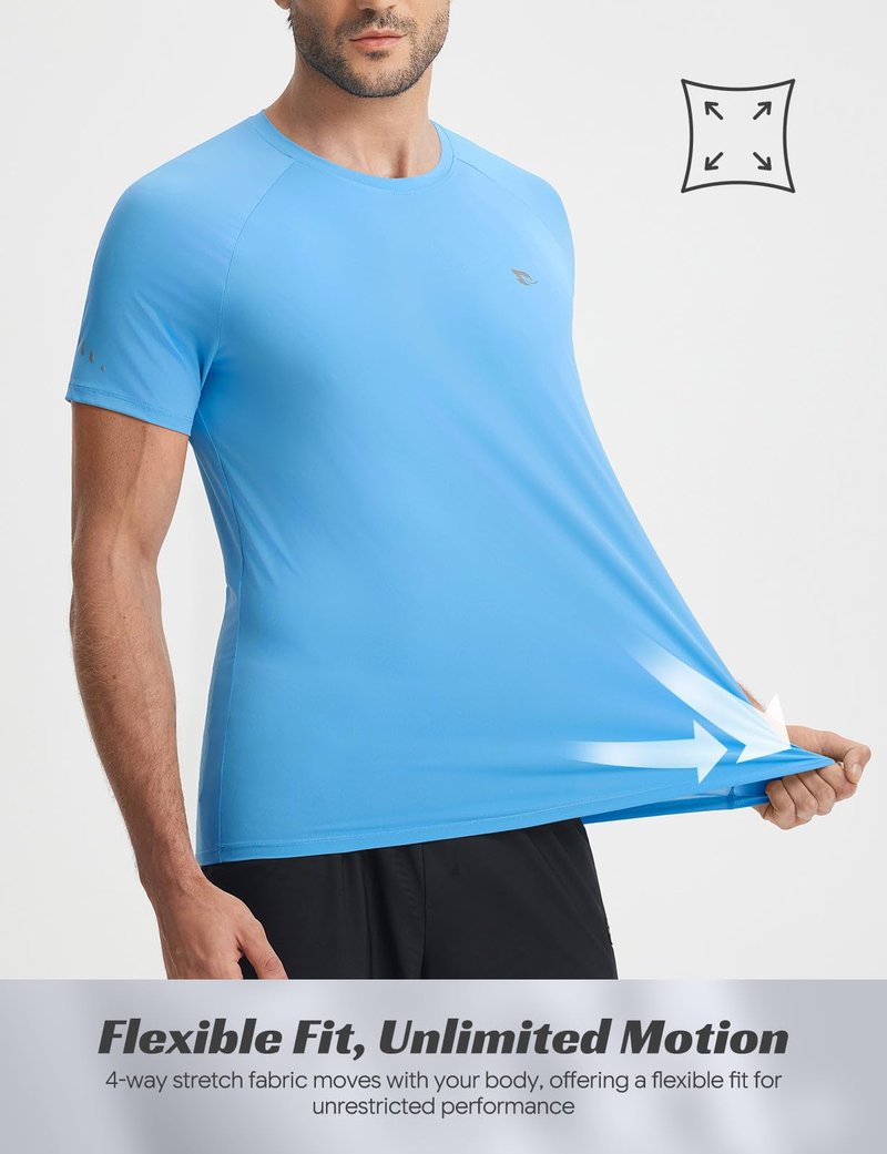 baleaf Ice Cooling Running Shirts for Men Short Sleeve Athletic Workout T-Shirts UPF 50+ Sun Protection Quick Dry Moisture Wicking Tee Blue L