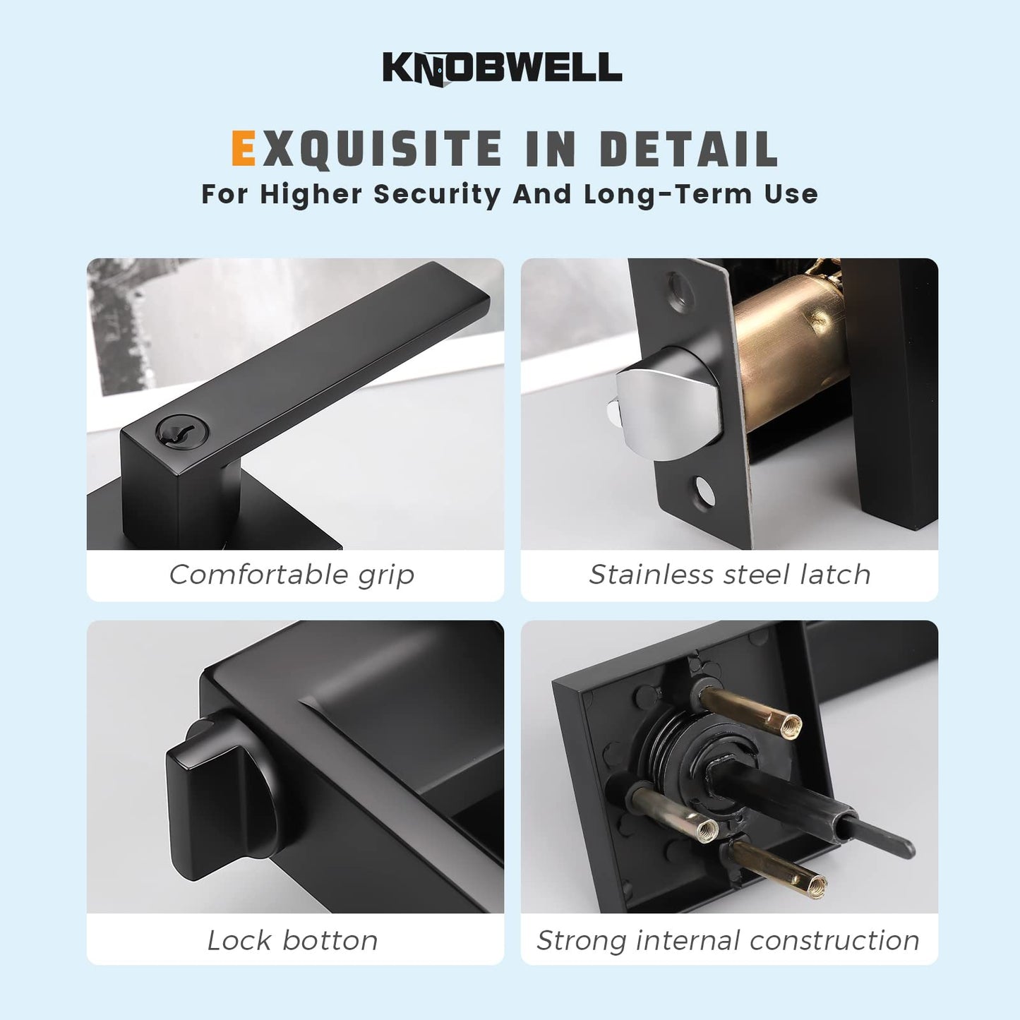 KNOBWELL Exterior Door Handle Heavy Duty Keyed Entry Door Lever Set(Not Keyed Alike) Entrance Handleset, Matte Black Finish, Left or Right Handing Door Handle 2.13 lb One Lever