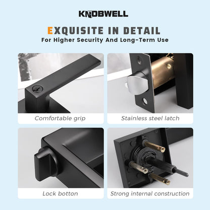 KNOBWELL Exterior Door Handle Heavy Duty Keyed Entry Door Lever Set(Not Keyed Alike) Entrance Handleset, Matte Black Finish, Left or Right Handing Door Handle 2.13 lb One Lever